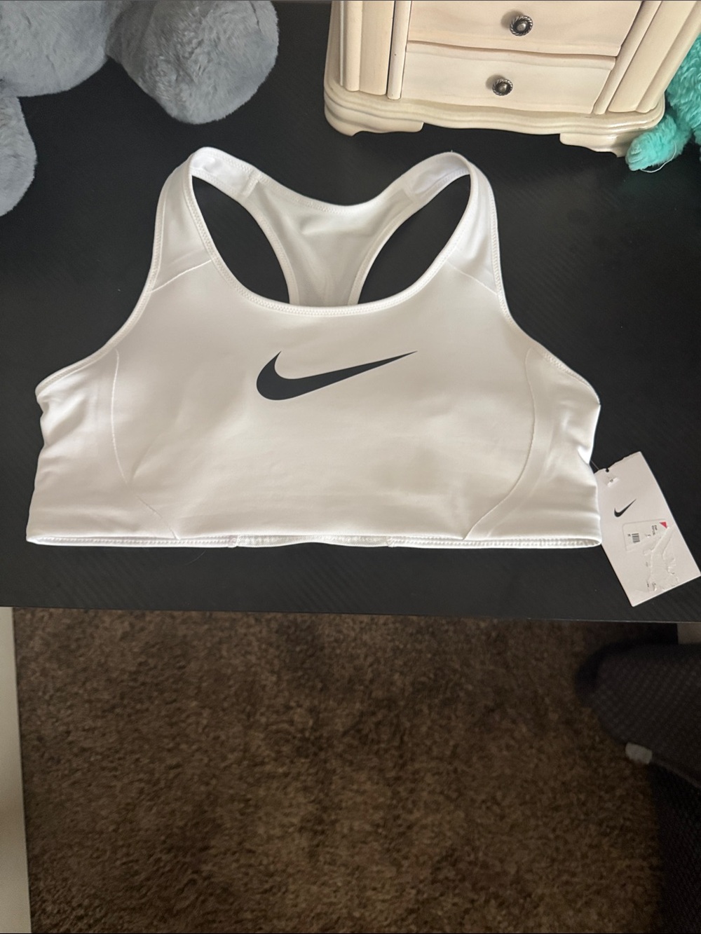 Nike White Racerback Sports Bra with Black Swoosh